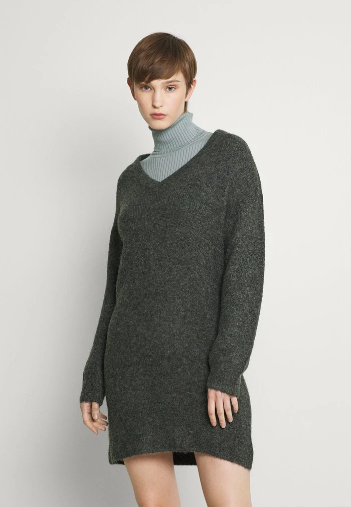 Buy ๐งจ JDYPHILINA V NECK ๐ DRESS - Jumper ๐ DRESS - Dark Grey Melange ๐